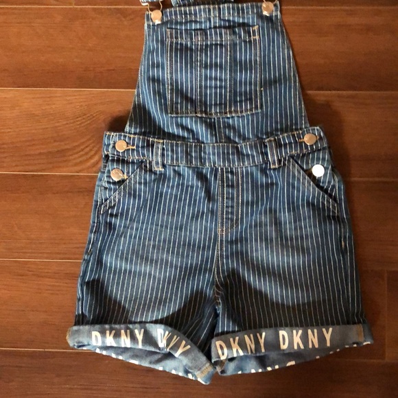 GIRLS - DKNY Stripe Short Overalls - Size 10 - Picture 2 of 9